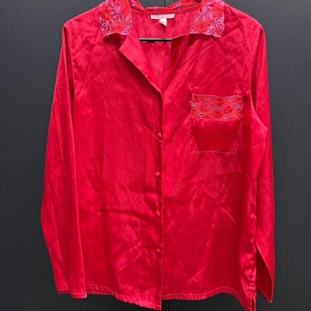 PINK Red Satin Pajama Top